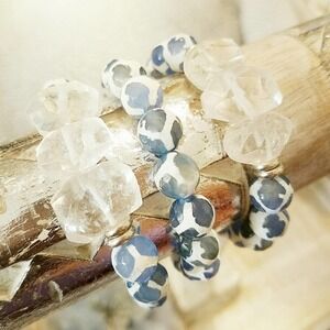 Druzy Beaded Bracelet - Cream & Blue Zebra (one bracelet per order)